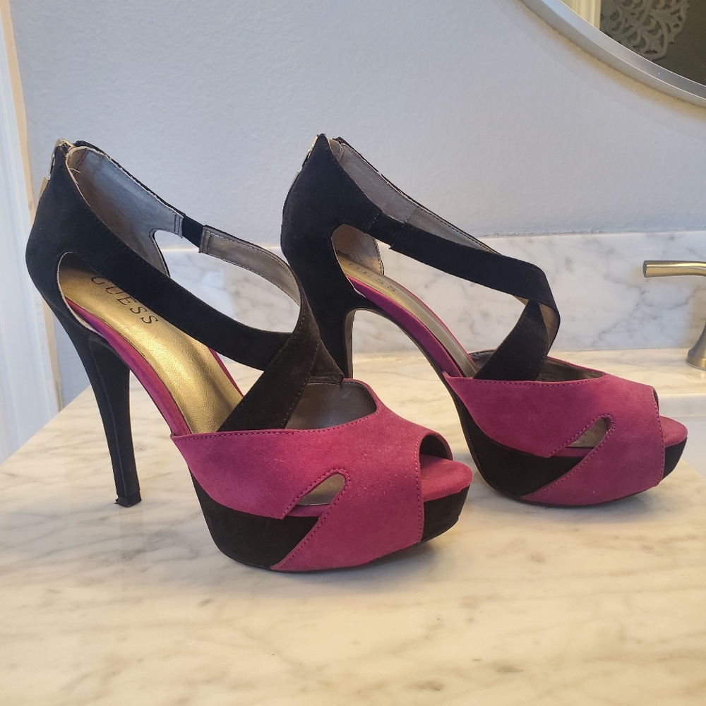 Guess Fuscia and black heels